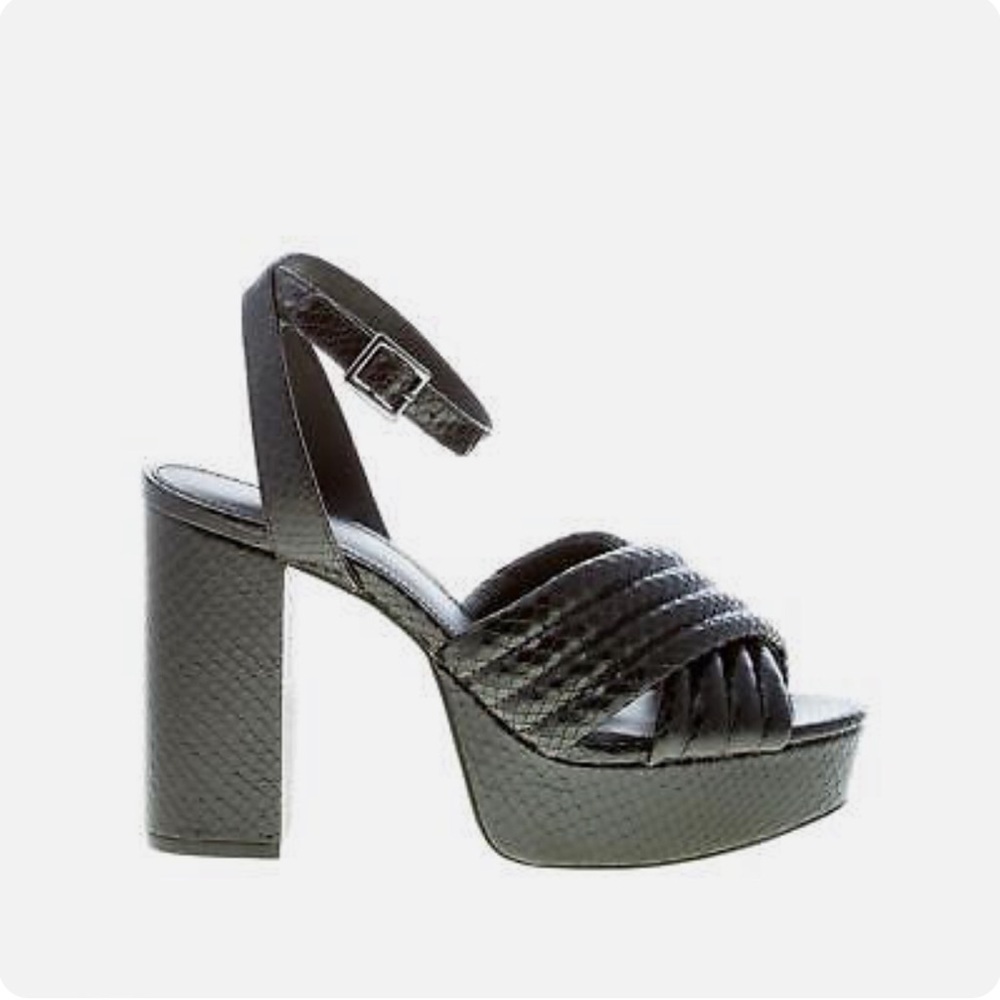 MICHAEL KORS women shoes Royce Platform black reptile embossed leather sandal 9M